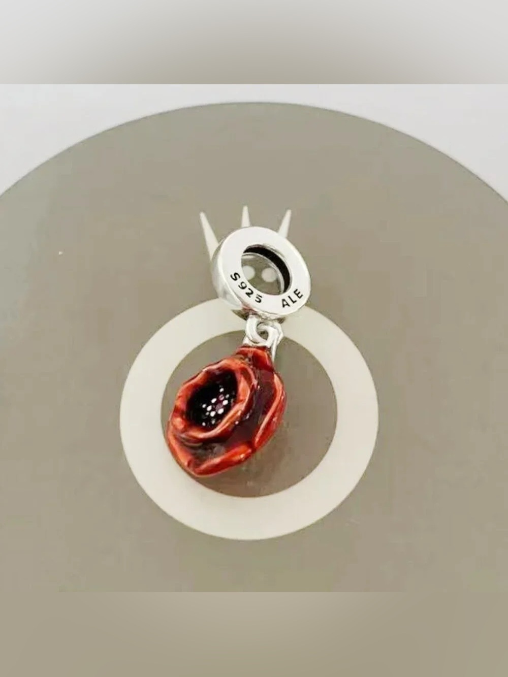 Pandora Red Enamel Poppy Flower Dangle Charm